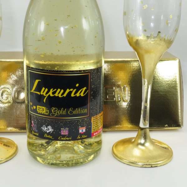 Set Vin Spumant Luxuria cu foita de aur 23k 2 pahare aurii decorate manual ILIF304002 23h Events 3