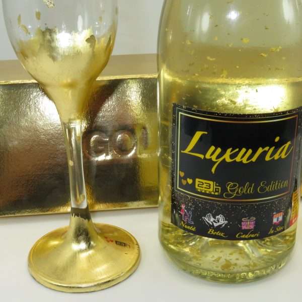 Set Vin Spumant Luxuria cu foita de aur 23k 2 pahare aurii decorate manual ILIF304002 23h Events 4