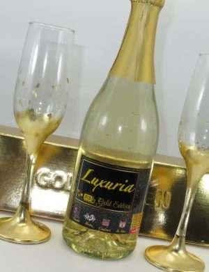 Set Vin Spumant Luxuria cu foita de aur 23k, 2 pahare aurii decorate manual, ILIF304002