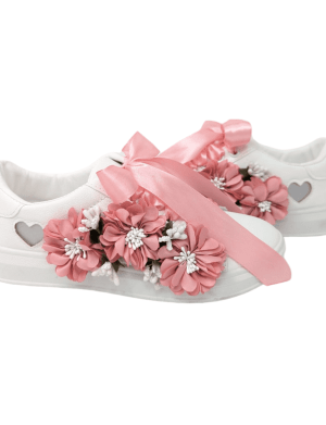 Tenisi pentru mireasa cu panglica si flori, roz – DSPH304004