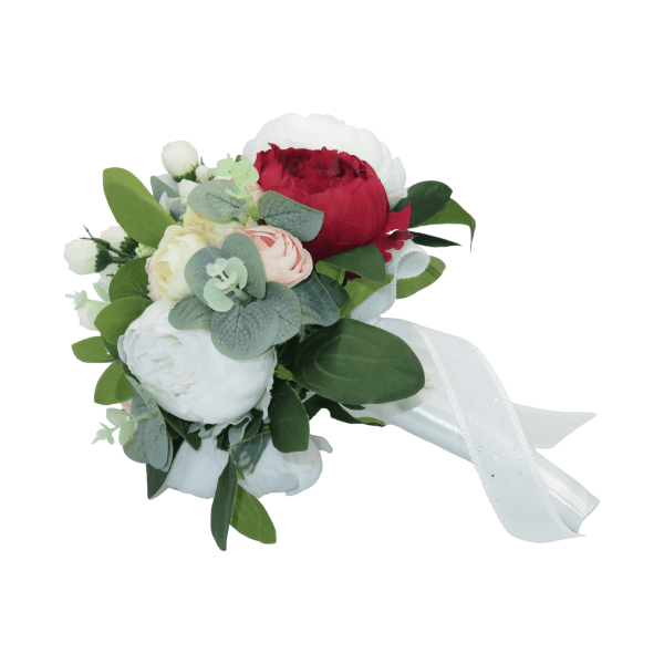 Buchet mireasa cu flori de matase bujori albi ILIF305072 1