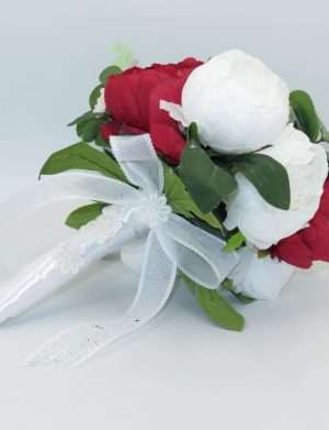 Buchet mireasa cu flori de matase, bujori albi – ILIF305072