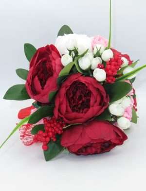 Buchet nasa cu flori de matase, bujori rosii – ILIF305073