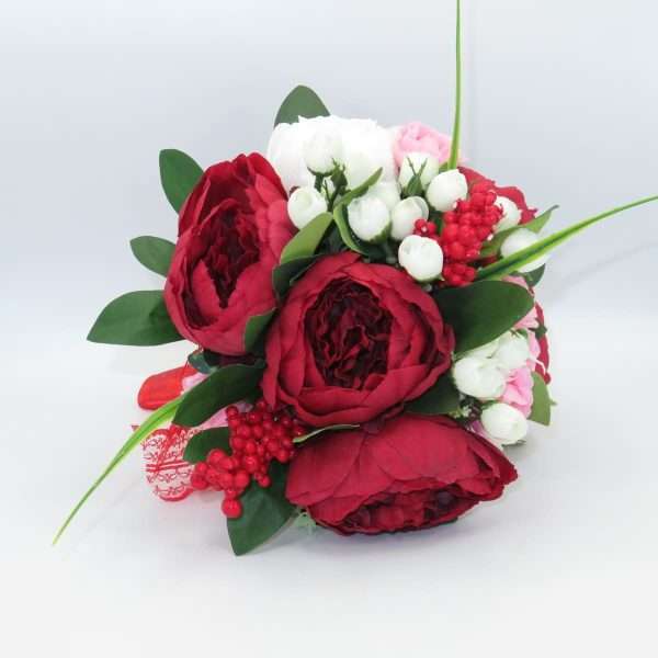 Buchet nasa cu flori de matase bujori rosii ILIF305073 1