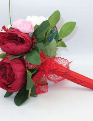 Buchet nasa cu flori de matase, bujori rosii – ILIF305073