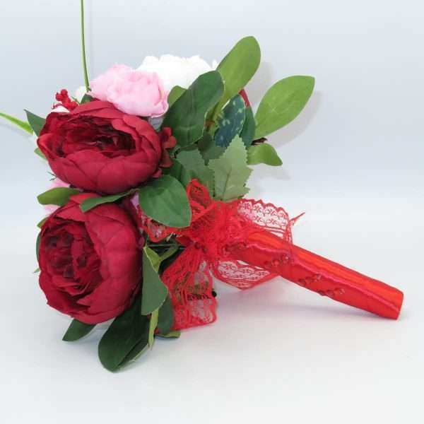 Buchet nasa cu flori de matase bujori rosii ILIF305073 3