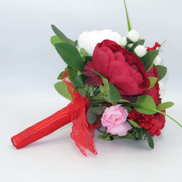 Buchet nasa cu flori de matase bujori rosii ILIF305073 4