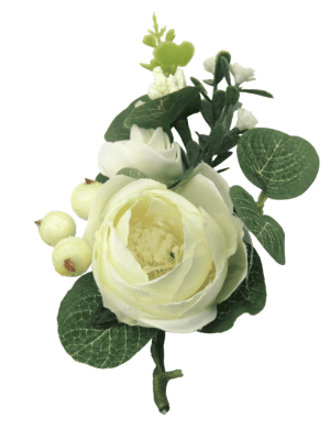 Cocarda de pus in piept cu flori de matase, verde-alb – PRIF305052