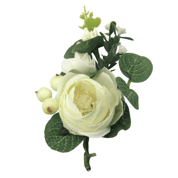 Cocarda de pus in piept cu flori de matase verde alb ILIF305052 1