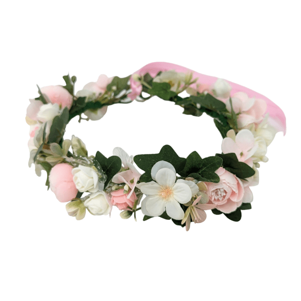 Coronita din flori de matase si spuma alb roz DSPH305002 1