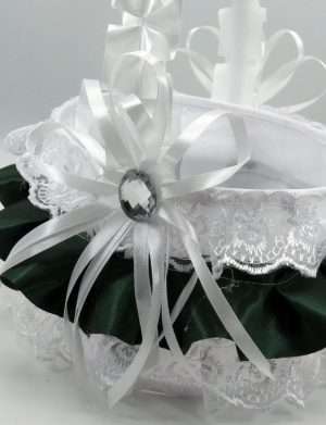 Cosulet cu volanase de nunta/botez pentru cocarde/cruciulite, alb si verde – ILIF305060