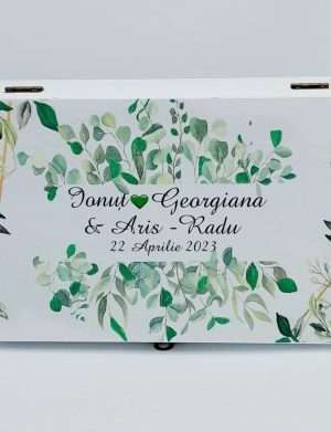 Cutie Dar Nunta Personalizata, din lemn, dim. 40x30x20 cm, tematica verde – FEIS305007