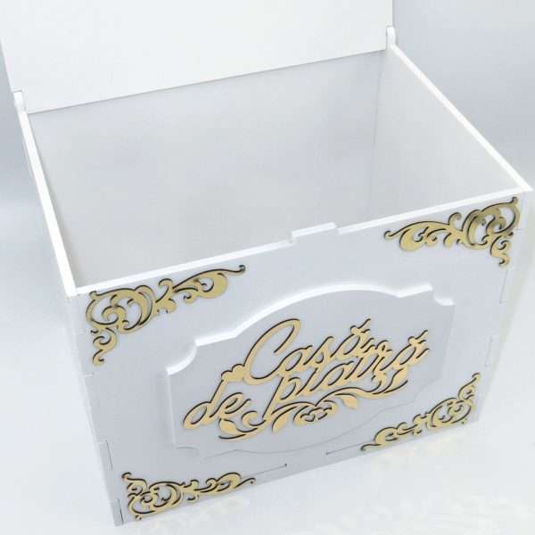 Cutie dar nunta placaj lemn Casa de Piatra model auriu 27x20x21cm ILIF305008 4