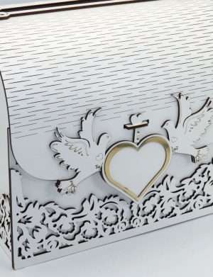 Cutie dar nunta, placaj lemn, model porumbei, 27x21x24cm – ILIF305010