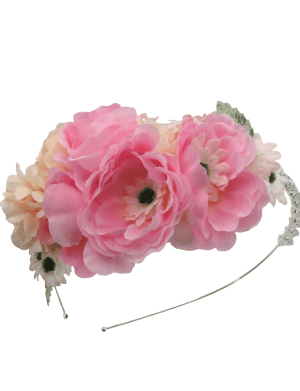 Diadema de par, decorata cu flori de matase, roz – ILIF305064
