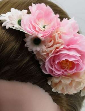 Diadema de par, decorata cu flori de matase, roz – ILIF305064