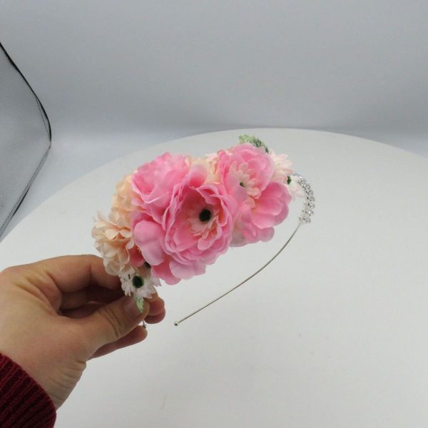Diadema de par decorata cu flori de matase roz ILIF305064 5