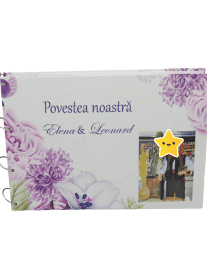 Guest Book personalizat – carte mesaje de la invitati, Povestea Noastra, mov – ILIF305078
