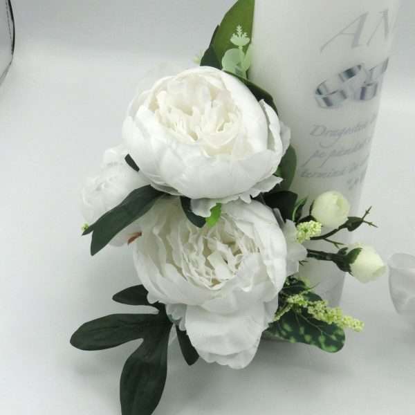 Lumanare nunta aniversare 25 ani decorata bujori albi de matase ILIF305088 5