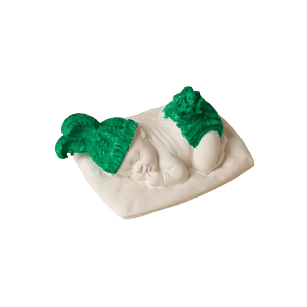 Marturie botez din ceramica parfumata bebelus colorat verde AMB305006