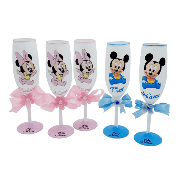 Set 5 pahare personalizate botez pentru parinti nasi nasa mica model Mickey Minnie FEIS305003