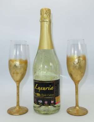 Set Vin Spumant Luxuria cu foita de aur 23k, 2 pahare aurii decorate manual – ILIF305070