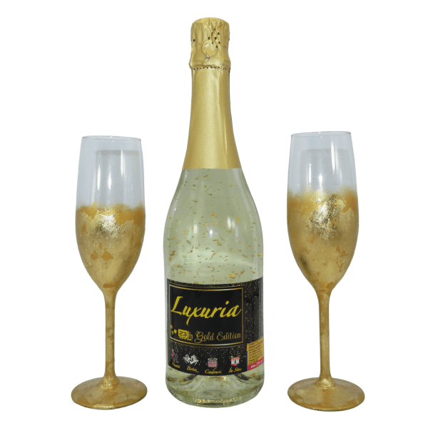 Set Vin Spumant Luxuria cu foita de aur 23k 2 pahare aurii decorate manual ILIF305070 1