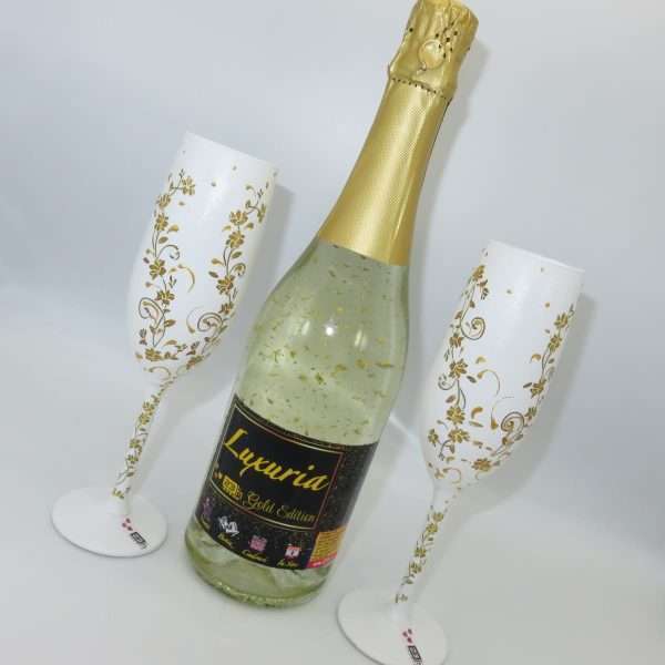 Set Vin Spumant Luxuria cu foita de aur 23k 2 pahare aurii decorate manual ILIF305071 1