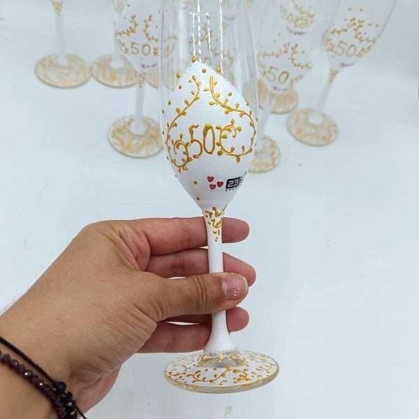 Set Vin Spumant Luxuria cu foita de aur 23k, 2 pahare aurii decorate manual, aniversare 50 de ani ILIF305069 (1)