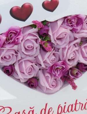 Aranjament floral cadou pentru Miri/Fini, cu trandafiri de sapun, mov – ILIF307032