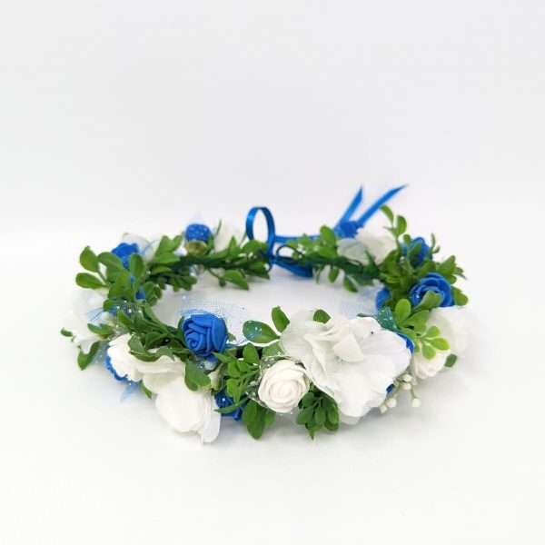 Coronita din flori de matase si spuma albastru alb DSPH306003