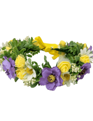 Coronita din flori de matase si spuma, galben-mov – DSPH306008