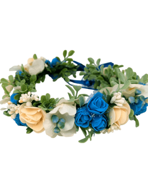 Coronita din flori de matase si spuma, ivory-albastru-alb – DSPH306007