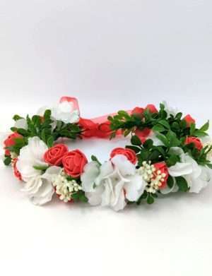 Coronita din flori de matase si spuma, rosu-alb – DSPH306004