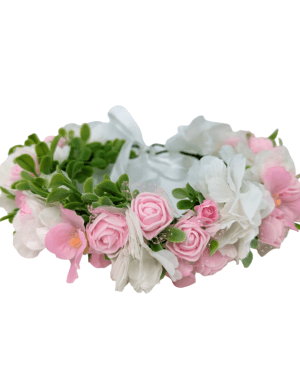 Coronita din flori de matase si spuma, roz-alb – DSPH306006