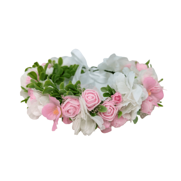Coronita din flori de matase si spuma roz alb DSPH306006