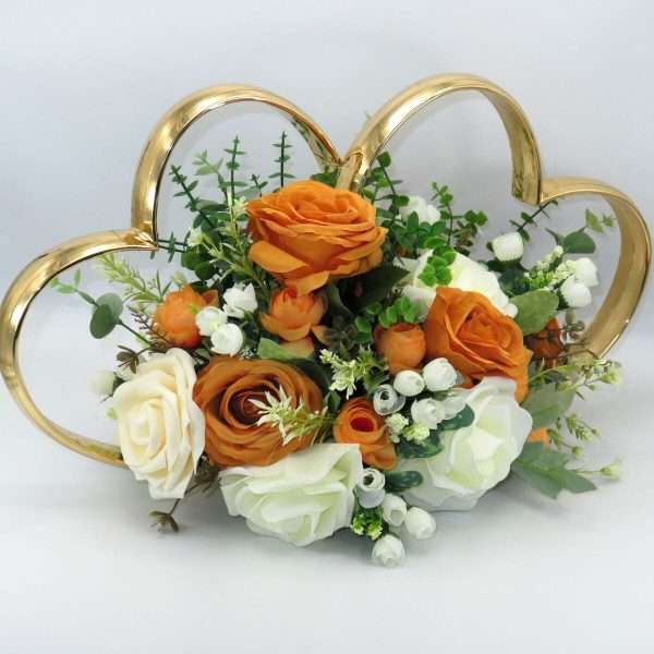 Decor masina pentru nunta inimioare decorate cu flori alb caramiziu ILIF306020 4