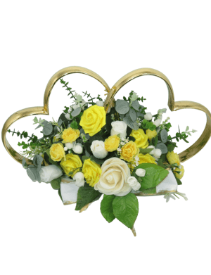 Decor masina pentru nunta inimioare decorate cu flori galben alb ILIF306004 1 1