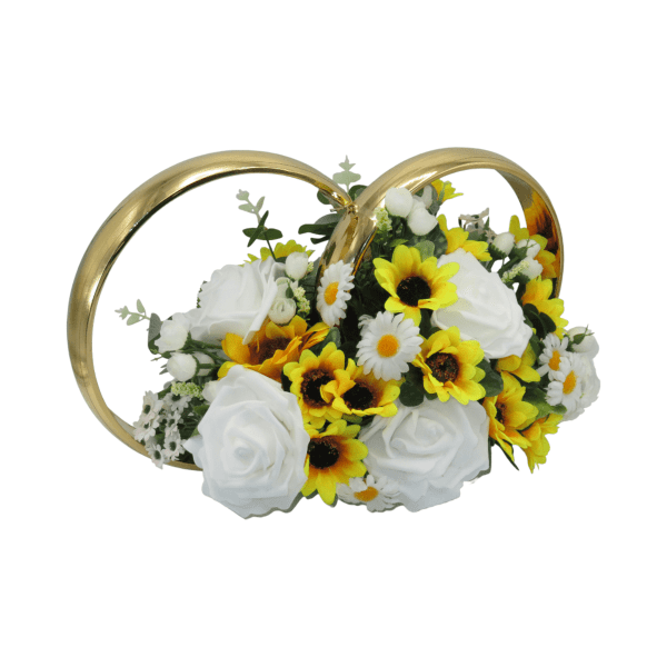 Decor masina pentru nunta verighete decorate cu flori alb galben ILIF306021 1