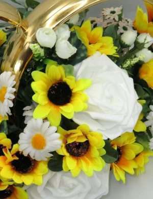 Decor masina pentru nunta, verighete decorate cu floarea soarelui si trandafiri – ILIF306021