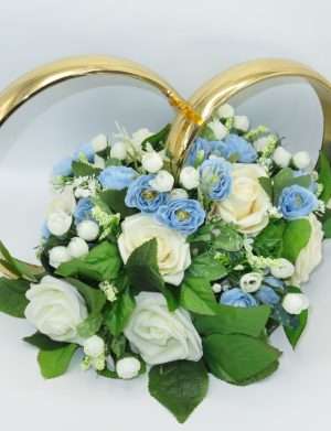Decor masina pentru nunta, verighete decorate cu flori, bleu-verde-alb – ILIF306003