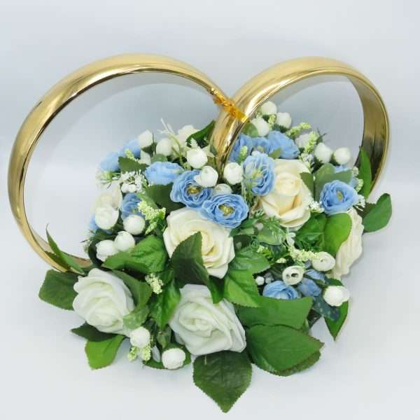 Decor masina pentru nunta verighete decorate cu flori bleu verde alb ILIF306003 1