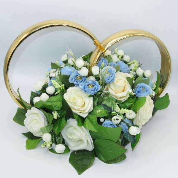 Decor masina pentru nunta verighete decorate cu flori bleu verde alb ILIF306003 6