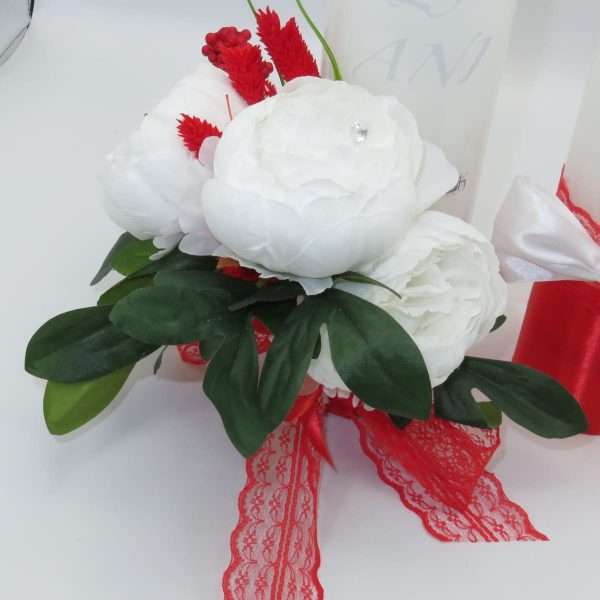 Lumanare nunta aniversare 25 ani decorata bujori albi de matase rosu alb ILIF306008 8