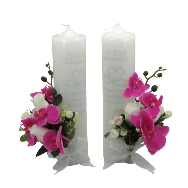 Lumanare nunta aniversare 25 ani decorata cu orhidee ciclam din silicon ILIF306001 1