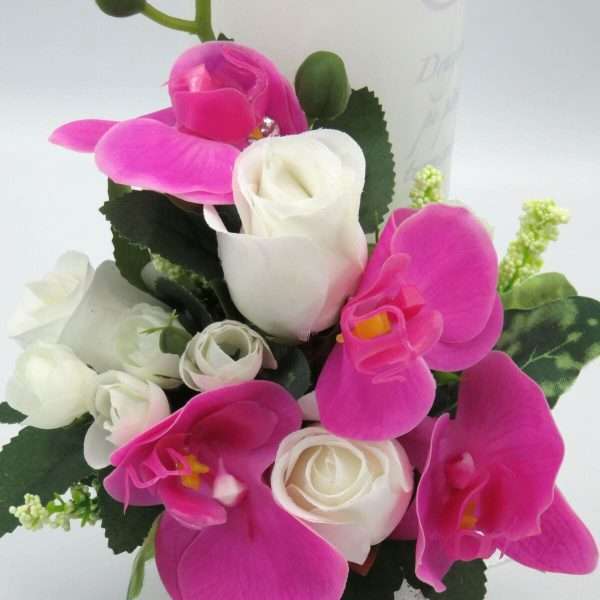 Lumanare nunta aniversare 25 ani decorata cu orhidee ciclam din silicon ILIF306001 4