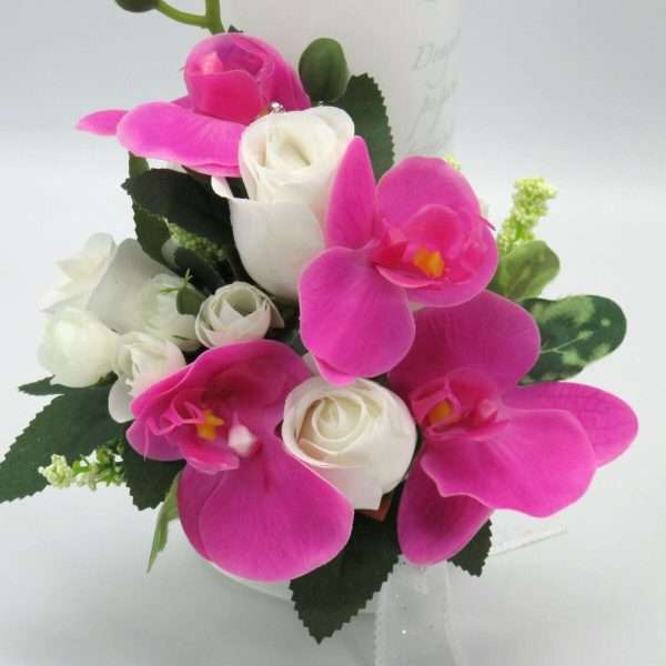 Lumanare nunta aniversare 25 ani decorata cu orhidee ciclam din silicon ILIF306001 5