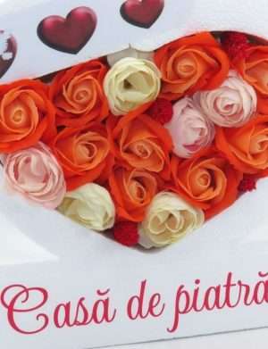 Aranjament floral cadou pentru Miri/Fini, cu trandafiri de sapun, portocaliu – ILIF307031