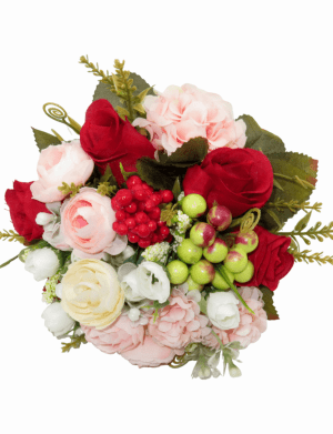 Buchet mireasa cu flori de matase trandafiri ranunculus si hortensii ILIF307157 1