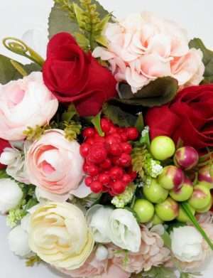 Buchet mireasa cu flori de matase: trandafiri, ranunculus si hortensii – ILIF307157